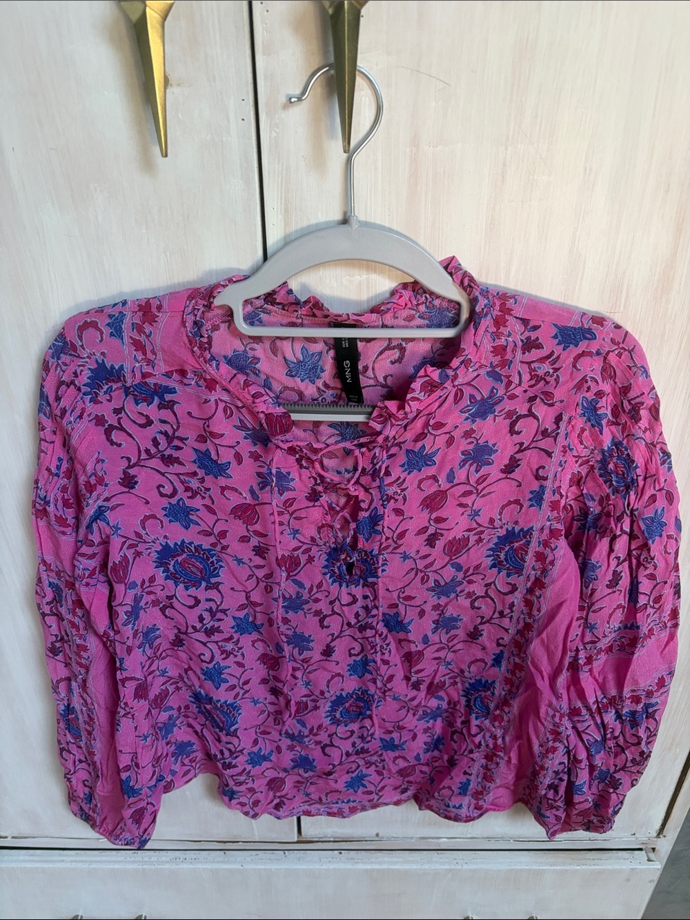 mango Women's Pink Floral Peasant Blouse